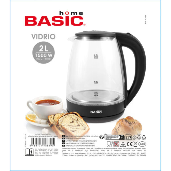 Bollitore Basic Home Nero Trasparente Vetro 1500 W 2 L (6 Unità)
