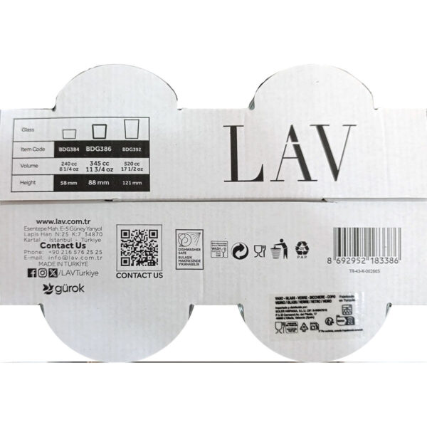 Set di Bicchieri LAV BEST Trasparente Vetro 340 ml 4 Pezzi (12 Unità)