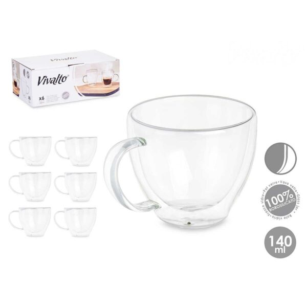 Tazza di caffè e tè Vivalto Trasparente Vetro Borosilicato 140 ml (6 Unità)
