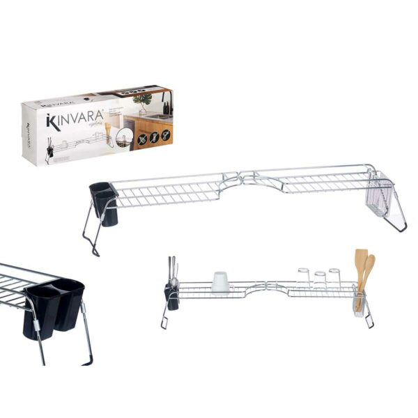 Scolapiatti Allungabile per Lavello Kinvara Nero Argentato 44 x 11 x 16 cm (4 Unità)