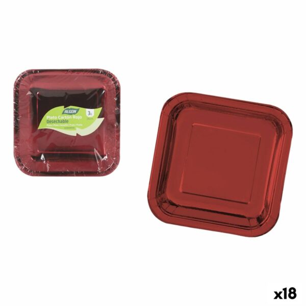 Set di piatti Algon Rosso 26 cm 3 Pezzi (18 Unità)