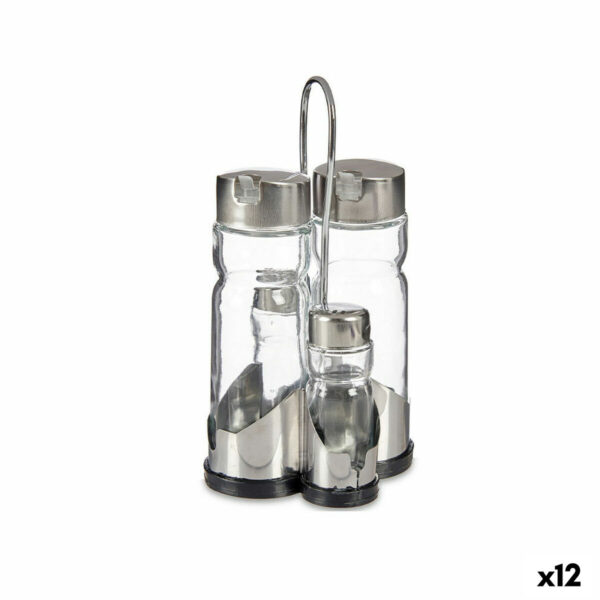 Set per Condire Anna Trasparente Argentato 10 x 10 x 21 cm (12 Unità)