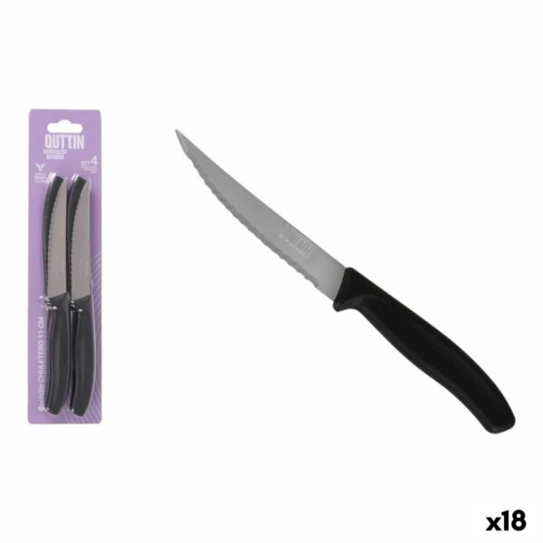 Set di Coltelli per Carne Quttin Nero Argentato Acciaio inossidabile 11 cm 4 Pezzi (18 Unità)
