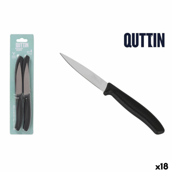 Set di Coltelli per Pelare Quttin Basic Nero Argentato Acciaio inossidabile 9 cm 4 Pezzi (18 Unità)