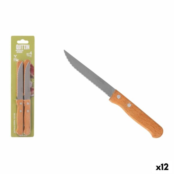 Set di Coltelli per Carne Inde Natura Marrone Argentato 10,5 cm Multiuso 4 Pezzi (12 Unità)