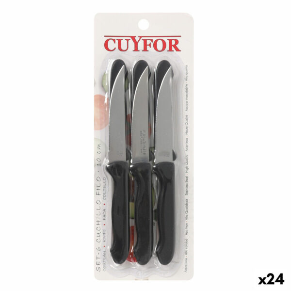Set di Coltelli Cuyfor Filo Nero Argentato 6 Pezzi (24 Unità)