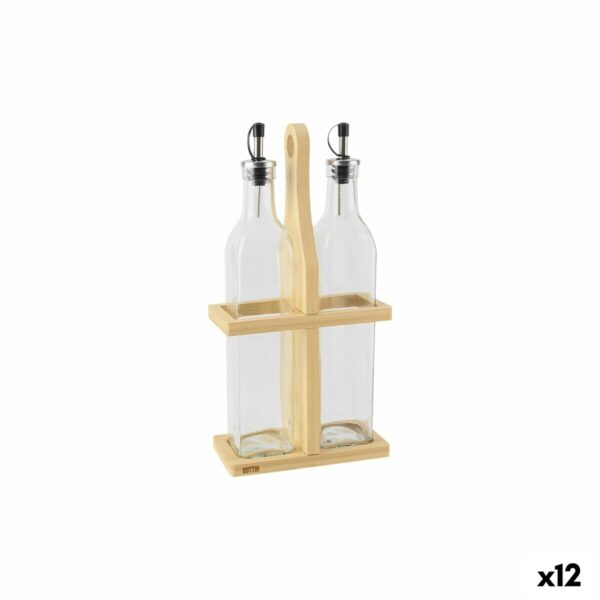 Set per Condire Quttin Marrone Trasparente Vetro Bambù 0,5 L 2 Pezzi (12 Unità)