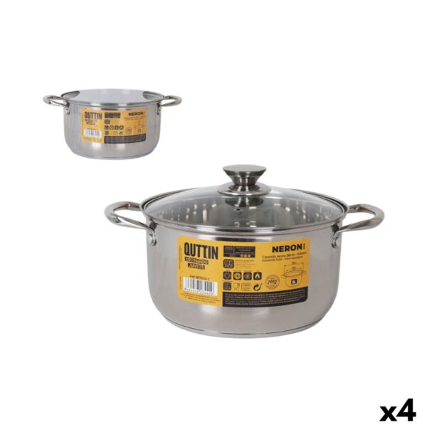 Casseruola con coperchio Quttin New neron Argentato Ø 24 cm 6 L Acciaio inossidabile (4 Unità)