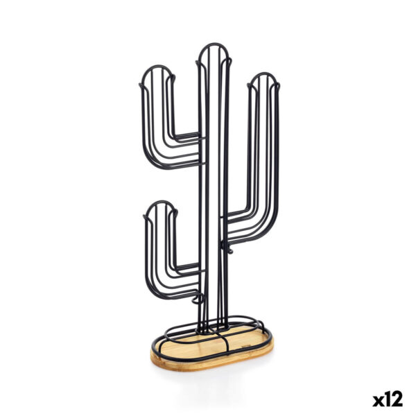 Contenitore per Sistemare le Capsule di Caffè Quttin Nero Bambù Ferro 19,5 x 9,5 x 41,5 cm Cactus (12 Unità)